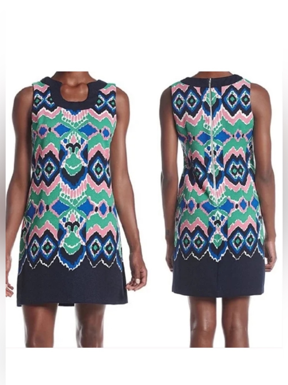 Gabby Skye Mod Psychedelic U Neckline Sleeveless Shift Dress Pink Lime Size 12